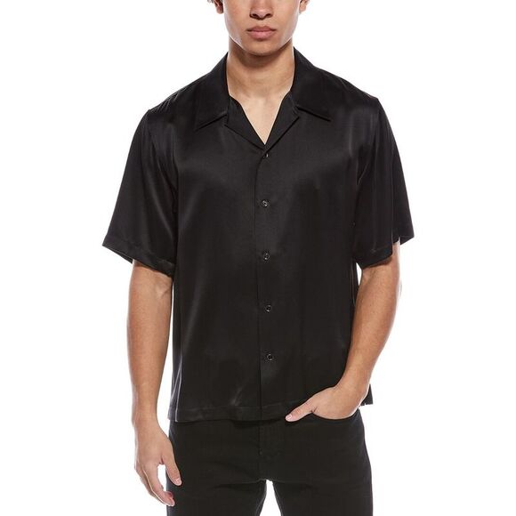 Helmut Lang MensBoxy Satin Silk Shirt Black